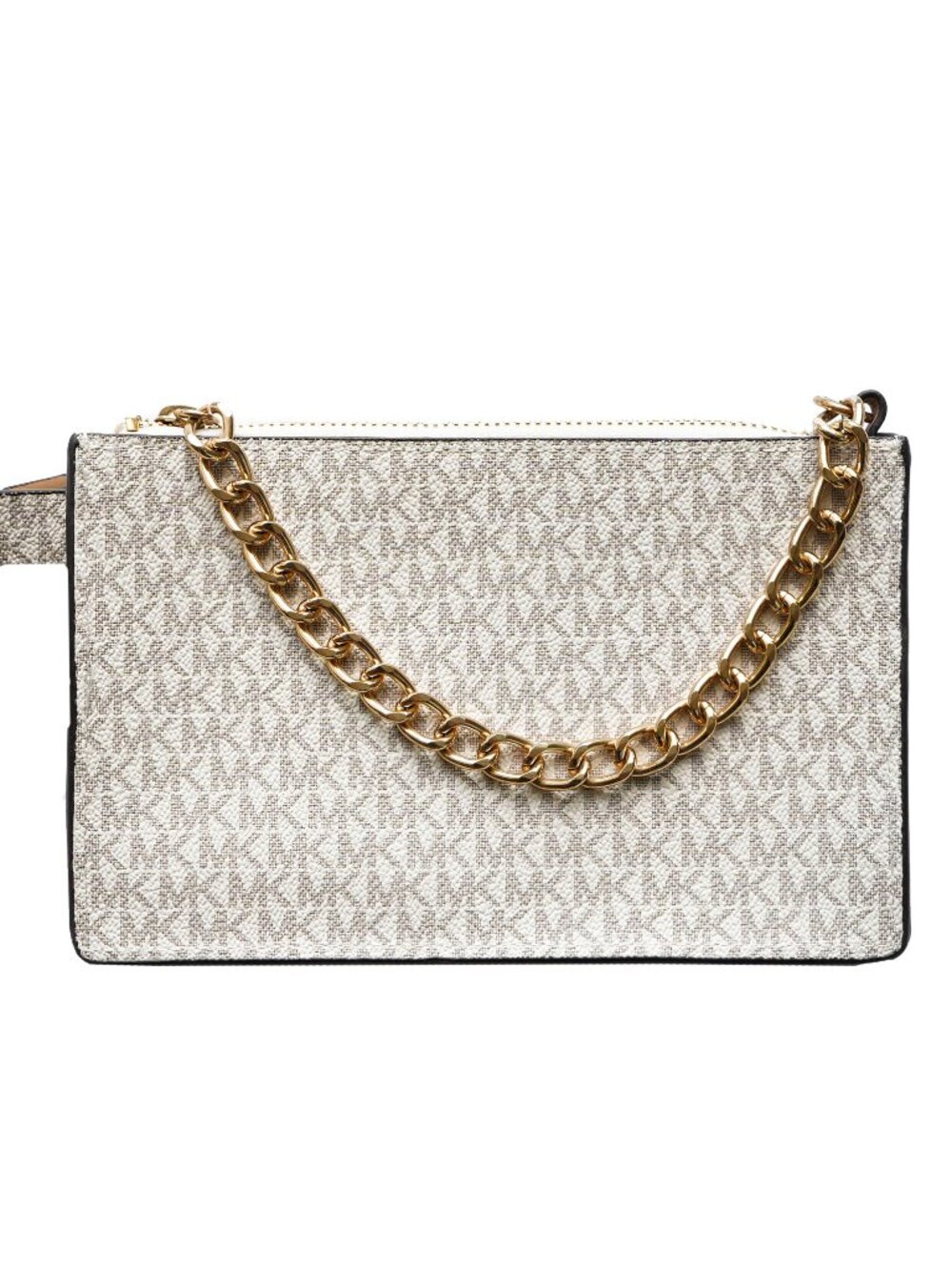 Michael Kors Belt Bag Vanilla Signature Fanny Pack White Gold Tone MK Logo